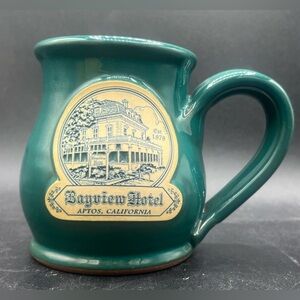 Deneen Pottery "Bayview Hotel Aptos, California 1878" Coffee/Tea Mug Green EUC